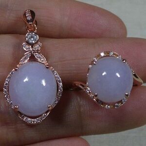 Cert'd Natural A Lavender Jadeite Jade Big Rich Oval Cabochon S925 Ring Pendant
